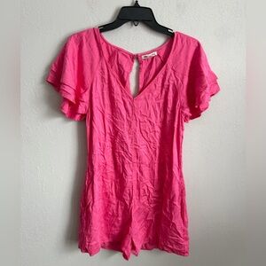 Billabong Hot Pink Ruffled Sleeve Keyhole Back  Romper Women S Summer Barbiecore